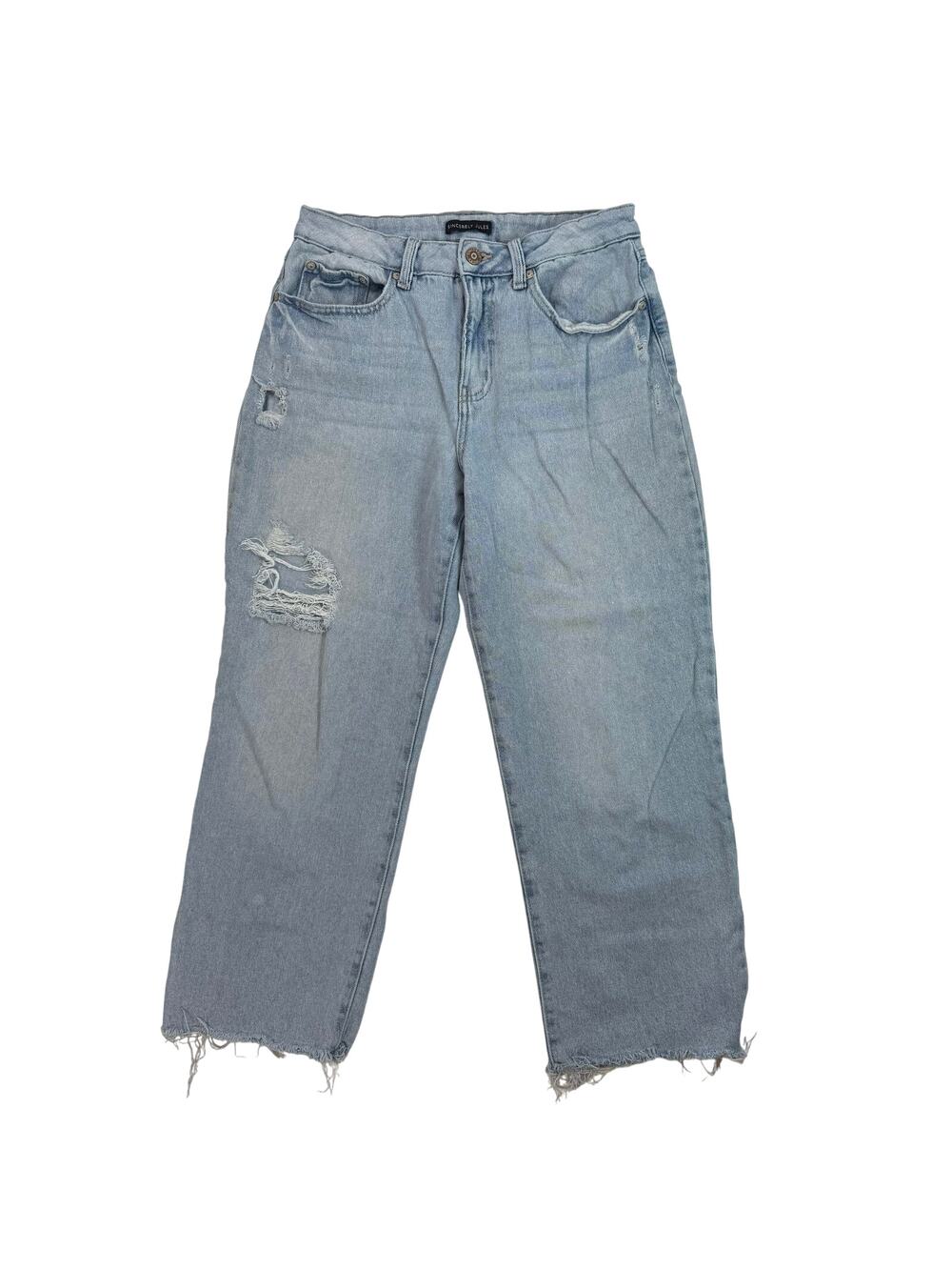 Sincerely Jules Cropped Distressed Denim Jeans Women’s 9/29 Light Wash Fray Hem